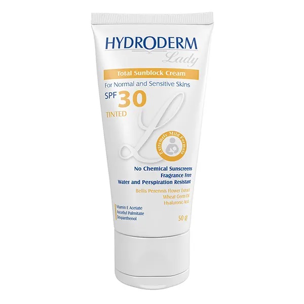 کرم ضدآفتاب رنگی هیدرودرم SPF30 Hydroderm  مدل لیدی مناسب پوست های معمولی و حساس 50 گرم
