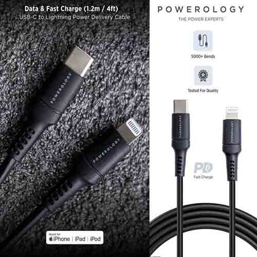 کابل تبدیل USB-C به لایتنینگ پاورولوجی مدل P12CLV2BK طول 1.2 متر
