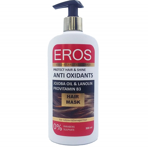 ماسک موهای رنگ شده و آسیب دیده ایروس حاوی روغن جوجوبا و پرو ویتامین B3 حجم 500 میل  Eros Protect Hair & Shine Anti Oxidant Hair Mask-500ML