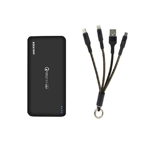 شارژر همراه کلومن مدل KP-270 ظرفیت 20000 میلی آمپر ساعت به همراه کابل تبدیل microUSB لایتنینگ USB-C