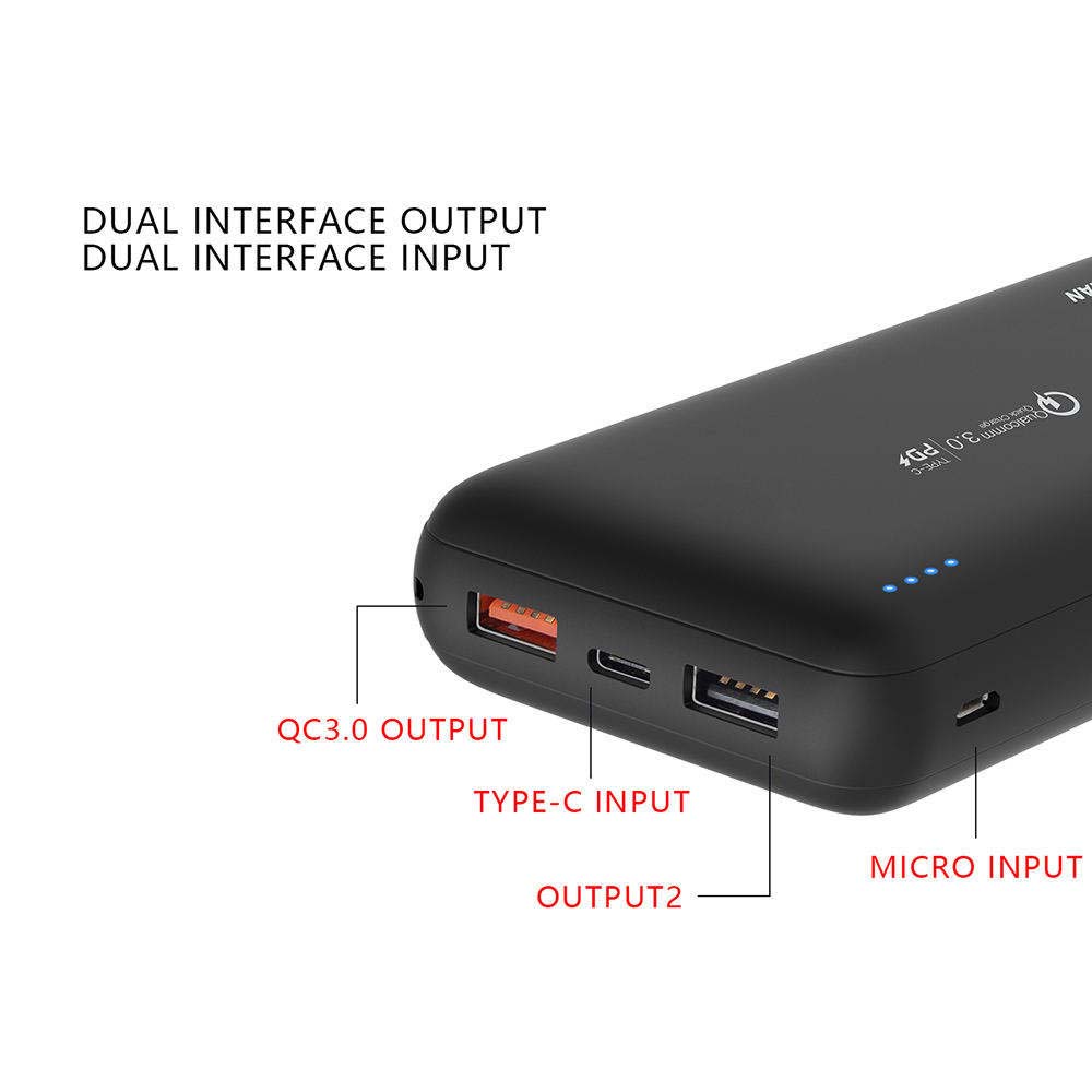 شارژر همراه کلومن مدل KP-270 ظرفیت 20000 میلی آمپر ساعت به همراه کابل تبدیل microUSB لایتنینگ USB-C