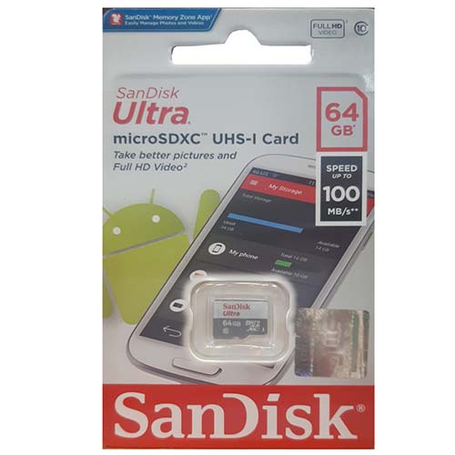 کارت حافظه microSDXC سن دیسک مدل Ultra کلاس 10 استاندارد UHS-I U1 سرعت 100MBps ظرفیت 64 گیگابایت