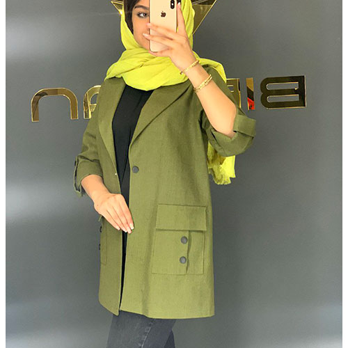 مانتو کتی اسپرت لنین آستین پاکتی رنگ سبز بیریوان