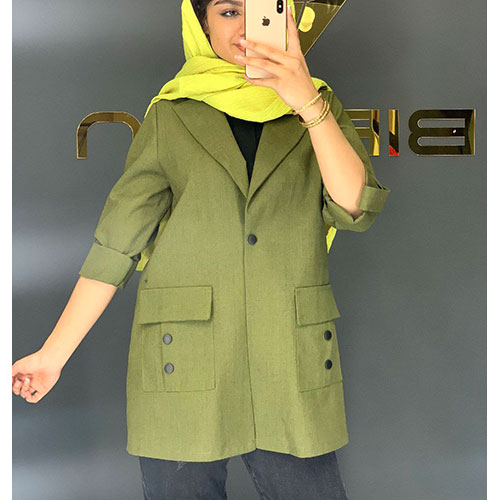 مانتو کتی اسپرت لنین آستین پاکتی رنگ کرم بیریوان