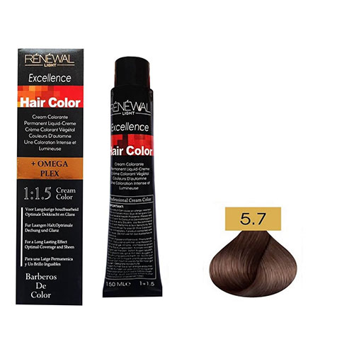 رنگ مو رنوال شماره 5.7 حجم 150 میلی لیتر رنگ قهوه ای شکلاتی روشن