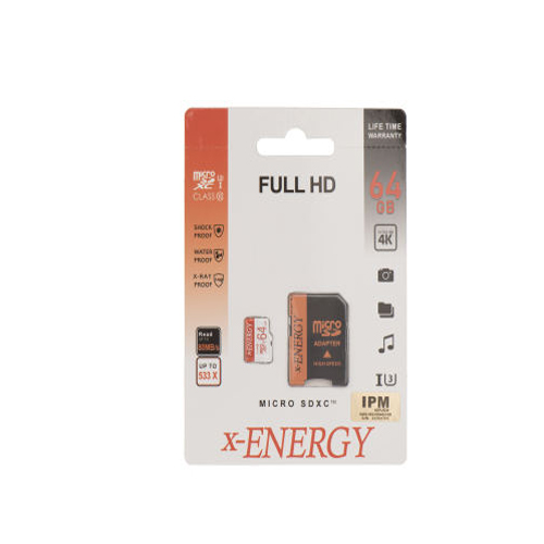 کارت حافظه microSDXC ایکس انرژی مدل IPM کلاس 10 استاندارد U3 سرعت 80MBps همراه با آداپتور SD ظرفیت 64 گیگابایت