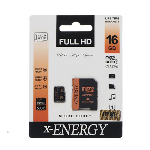 کارت حافظه‌ microSDHC اکس-انرژی مدل IPM کلاس 10 استاندارد U1 سرعت 80MBps همراه با آداپتور SD ظرفیت 16 گیگابایت
