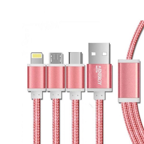 کابل تبدیل USB به microUSB / لایتینگ /USB-C ایکس-انرژی مدل X-303 طول 1 متر