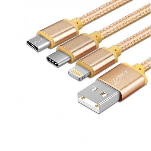 کابل تبدیل USB به microUSB / لایتینگ /USB-C ایکس-انرژی مدل X-303 طول 1 متر