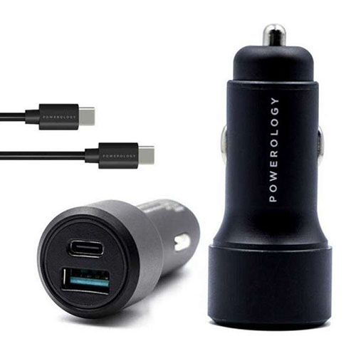 شارژر فندکی پاورولوجی مدل PQCPDCCCBK به همراه کابل USB-C