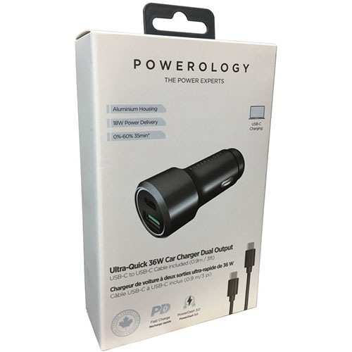 شارژر فندکی پاورولوجی مدل PQCPDCCCBK به همراه کابل USB-C