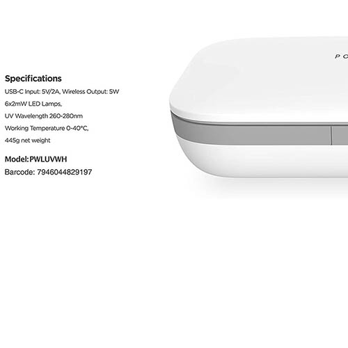 دستگاه ضدعفونی کننده و شارژر بیسیم گوشی موبایل پاورولوجی مدل PWLUVWH