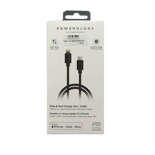 کابل تبدیل USB-C به لایتنینگ پاورولوجی مدل P3BCLBK طول 3 متر