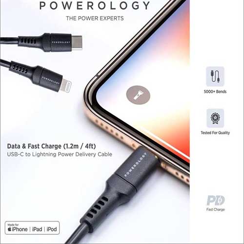 کابل تبدیل USB-C به لایتنینگ پاورولوجی مدل P12CLV2BK طول 1.2 متر