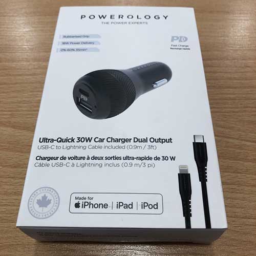 شارژر فندکی پاورولوجی مدل PPDCCLBK به همراه کابل تبدیل لایتنینگ