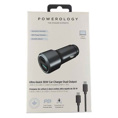 شارژر فندکی پاورولوجی مدل PQCPDCCCBK کد PS1033 به همراه کابل تبدیل لایتنینگ