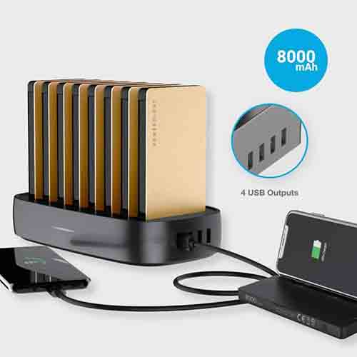 شارژر همراه پاورولوجی مدل P8X8PSPK ظرفیت 8000 میلی آمپر ساعت مجموعه 8 عددی به همراه پایه شارژ