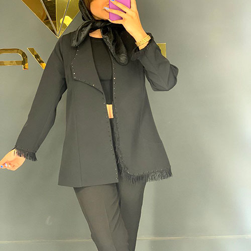 مانتو کتی تک یقه مزونی رنگ مشکی بیریوان